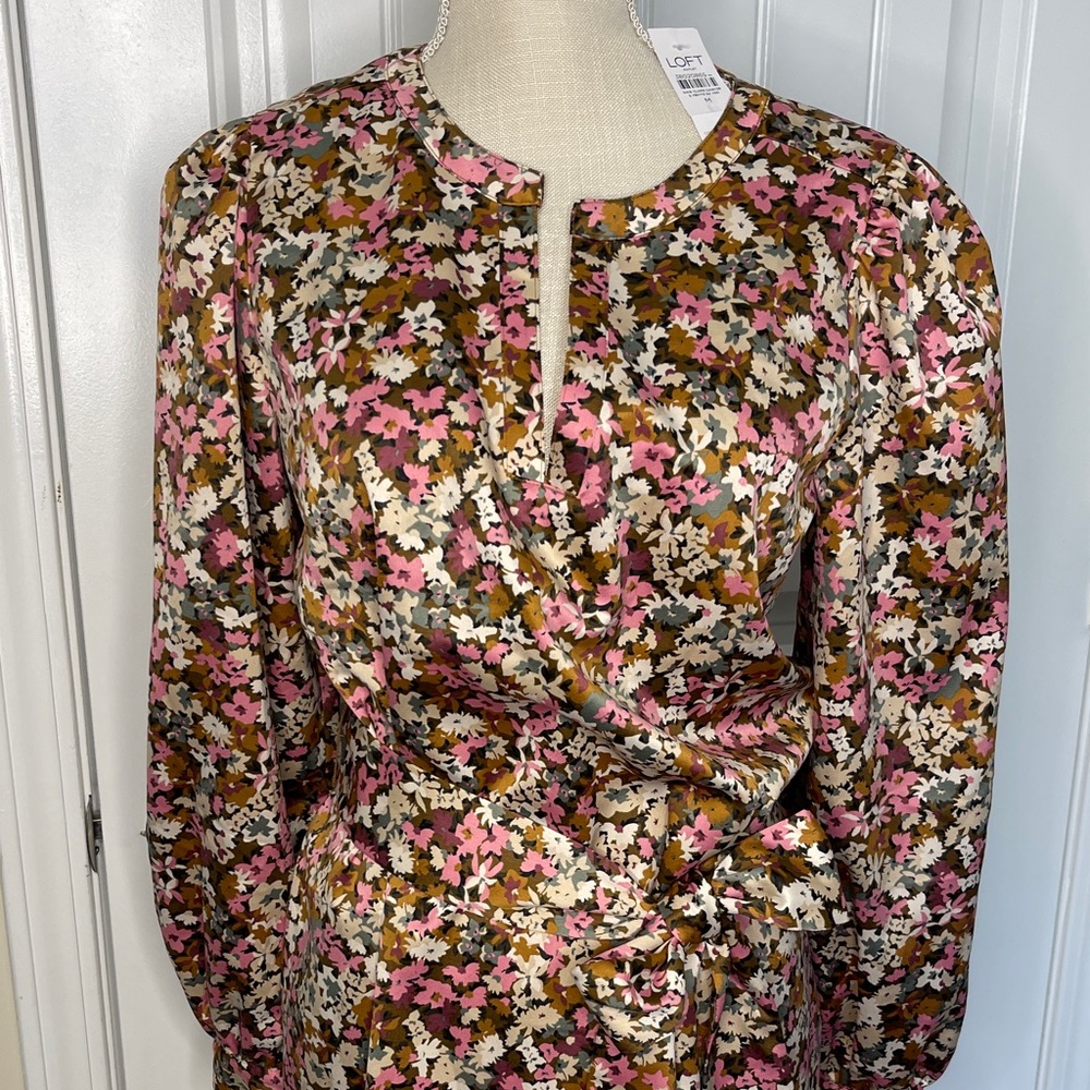ANN TAYLOR LOFT Multicolor Floral Long Sleeve Dress balloon sleeves NWT size m